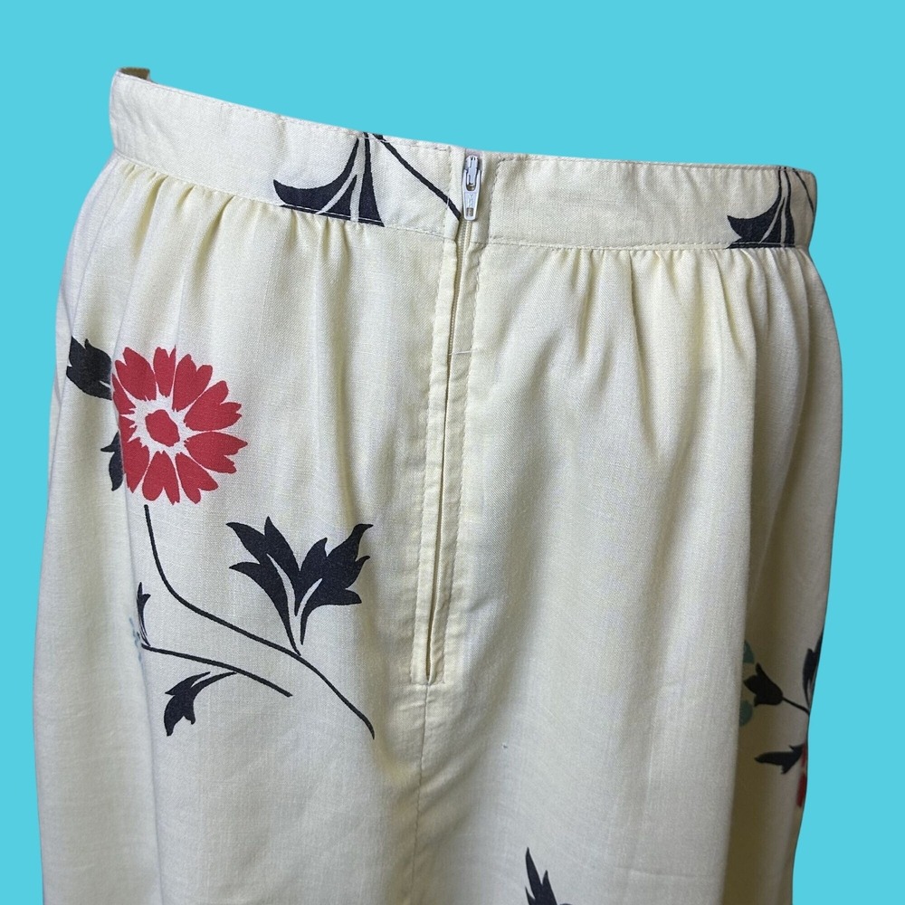 Vintage Panther Floral Print Skirt Ivory Gathered Waist Union Made Cottagecore M - Picture 7 of 10